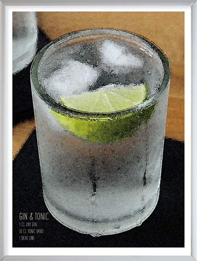 plakat med cocktail klassikkeren Gin & Tonic